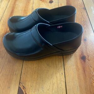 Sanita Black Leather Clogs